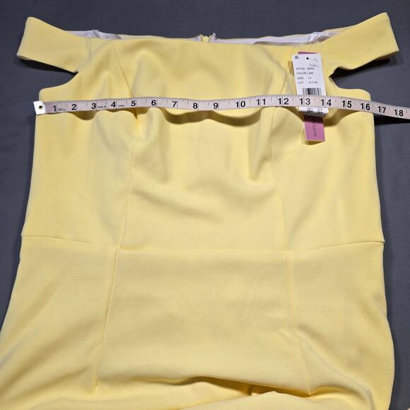 Aqua Formal Yellow Maxi Dress NEW $154 Stretch Off Shoulder Pleated Women 14 Zip - Picture 7 of 13